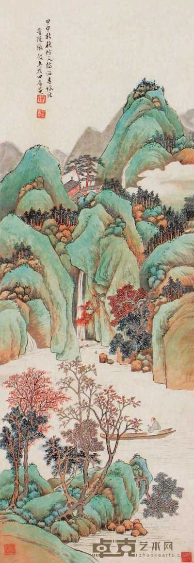 张谷年 甲申（1944年）作 山水 立轴 100×34cm
